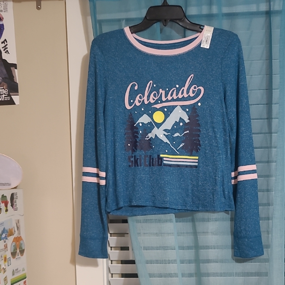 SO Blue Long Sleeve Tee with Pink Accents